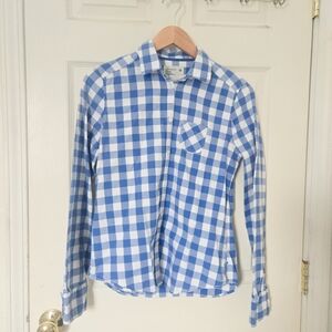 American Eagle Blue White Plaid Flannel Button Down Shirt Size 6 100% Cotton